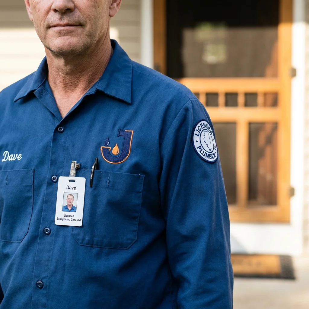 Licensed plumber showing ID badge in Bells, TX