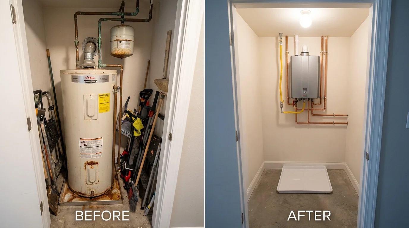 Tank water heater versus wall-mounted tankless unit comparison for Bells, TX homeowners