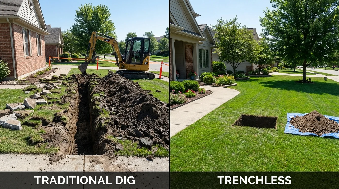 Trenchless sewer repair with minimal yard damage versus traditional excavation in Bells, TX